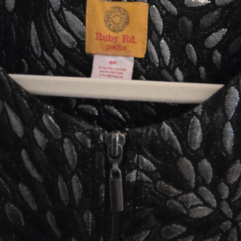 Ruby Rd. Black Metallic Floral-Print Zip Jacket - Picture 2 of 6